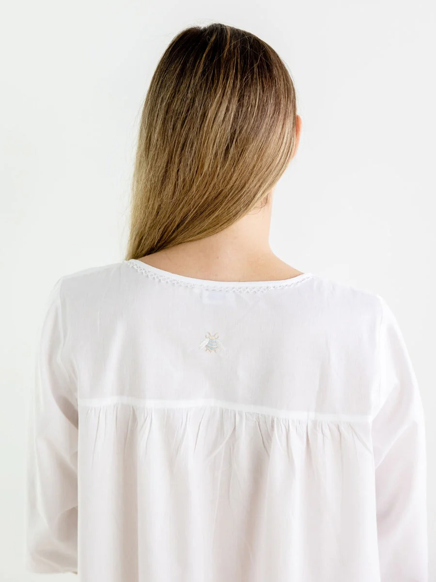 Bee White Cotton Nightgown, Embroidered - Image 5