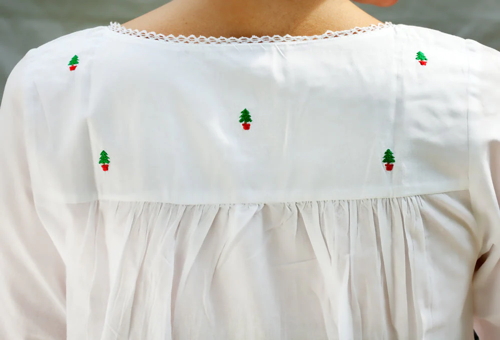 Christmas White Cotton Nightgown, Embroidered - Image 2