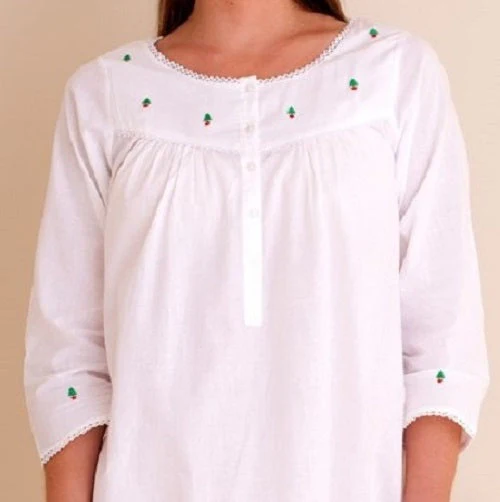 Christmas White Cotton Nightgown, Embroidered - Image 5